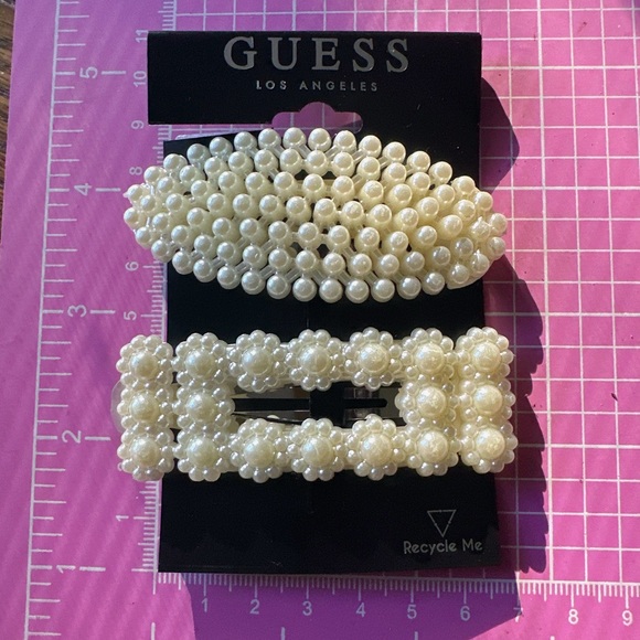 Guess 4 pc hair clips white beads paved tie bow butterfly oval square flowers - Picture 7 of 9